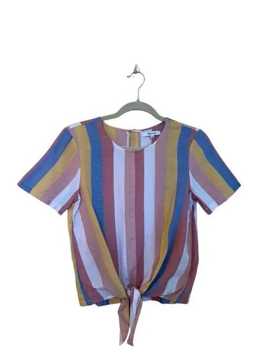 Madewell Button-Back Tie Tee in Sherbet Stripe Size XSmall Blouse Top Shirt - Picture 3 of 6